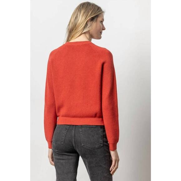 Lilla P Button Raglan Sleeve Crewneck Sweater in Lava RED PA2682 Small S NEW - Picture 3 of 5